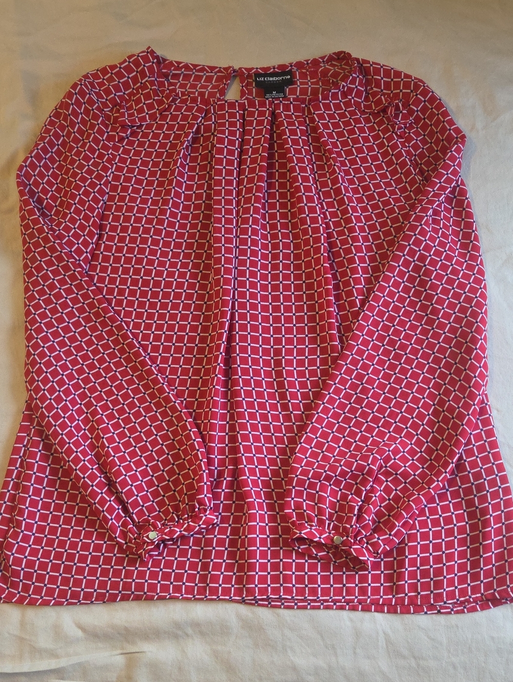 Liz Claiborne Red Geometric Long-Sleeve Blouse